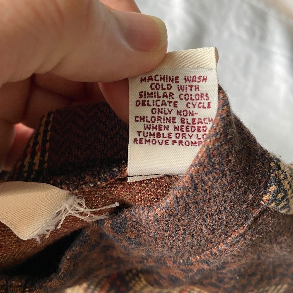 Bechamel Petites Women's Brown Long Sleeve Patchwork Button Up Shirt Size PM - Picture 6 of 10